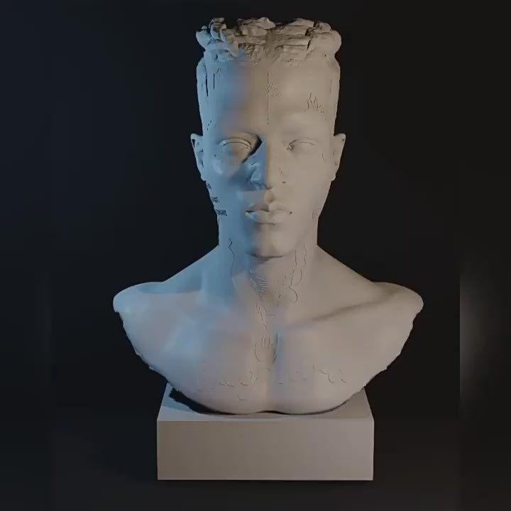Raw Emotion Textured Hair Sculpture - Abstract SoundCloud Rap Art Bust for Moody Aesthetic Spaces
